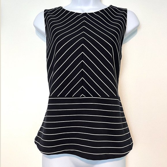 Ann Taylor Petite - Striped Ponte Peplum Career Top - Picture 1 of 5